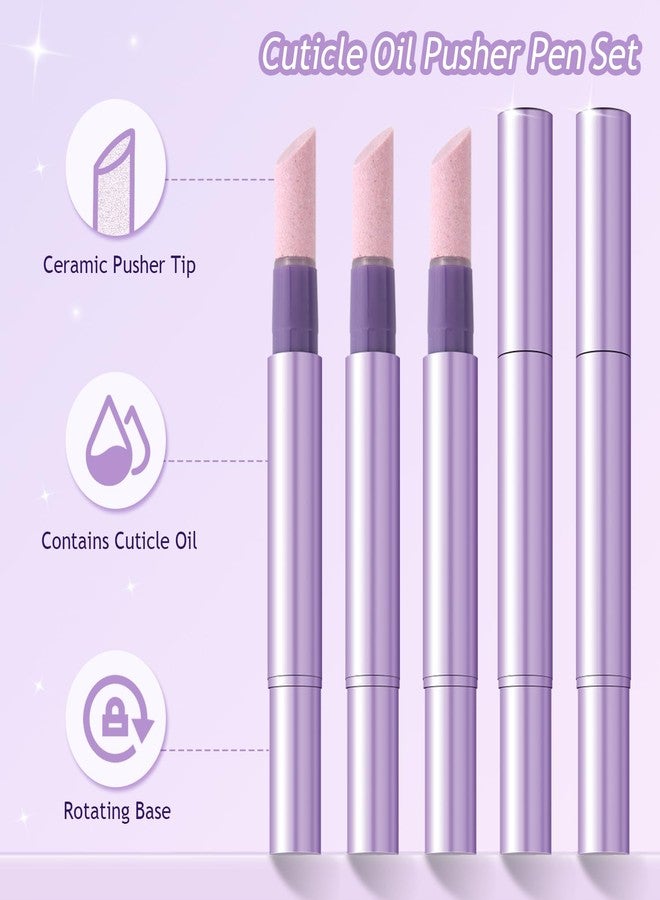 Furtherpretty 5PCS Cuticle Oil Pusher Pen Set, 2-in-1 Ceramic Cuticle Pushers with Oil for Nail Repair, Hangnail & Dry Cuticle Removal, Nail Care Pens for Manicure & Pedicure, Professional Salon Tools - Image 2